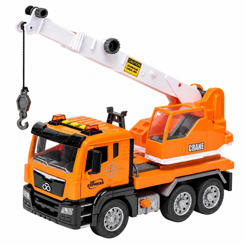 Dreamora WY1112A 1:10 wrijvingsheftruck speelgoed met licht & geluid, 1 stuk, geel, uitschuifbare draaibare hefboom, ABS bouwvoertuig voor kinderen vanaf 3 jaar, zand & binnen spelen