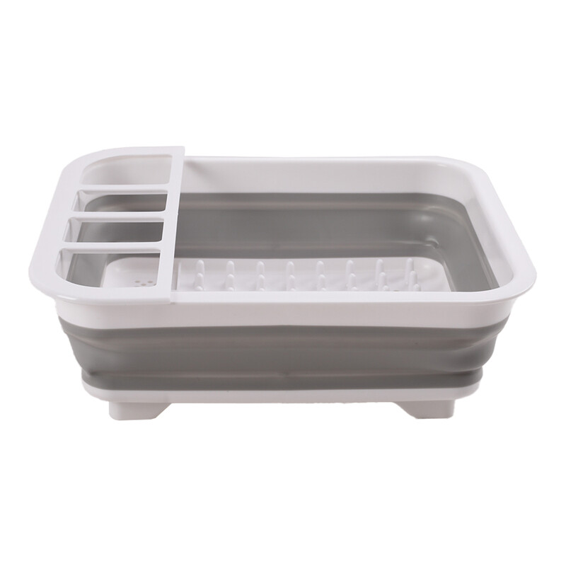 LIVINGANDHOME Plastic Collapsible Dish Rack Drainer for Kitchen Sink, Space Saving Storage with Cutlery Holder
