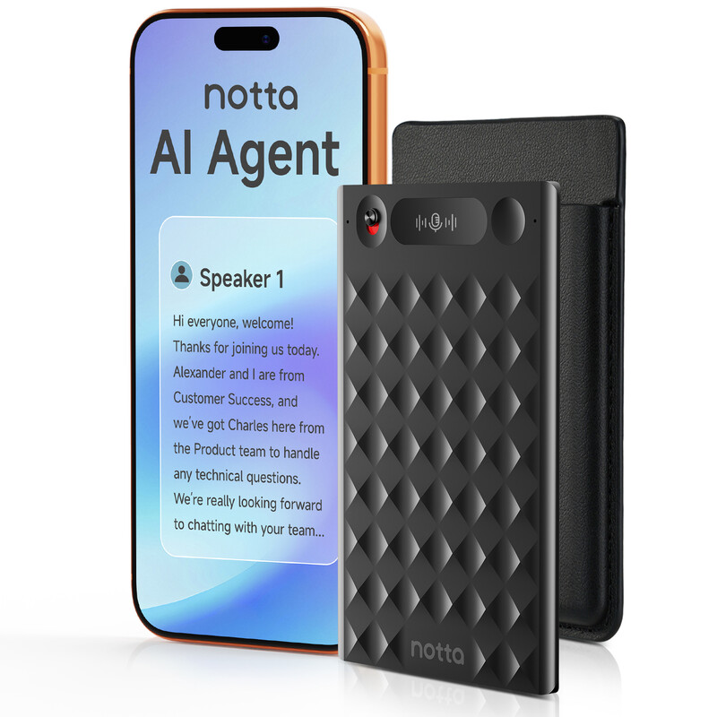 Notta Black 32Gb Ai Voice Recorder With Case – 2000H Storage, 30H Battery, Real-Time Ai Transcription, 58-Language Translation & Summary Templates, One-Press Recording,