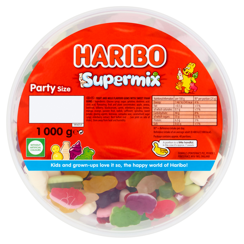 HARIBO Supermix Fruit & Milk Flavoured Jelly & Foam Sweets Tub 1kg