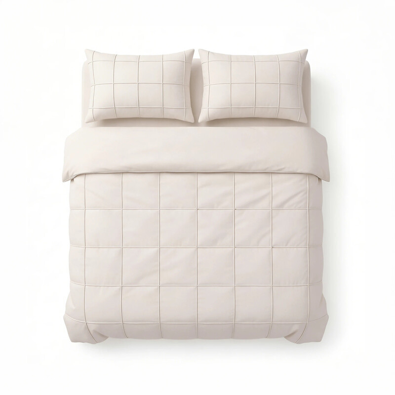 Sleeptime Dekbedovertrekset Geruit Pintuck 140 x 200/220 + 1 Kussensloop 60 x 70 cm - Microvezel - Beige