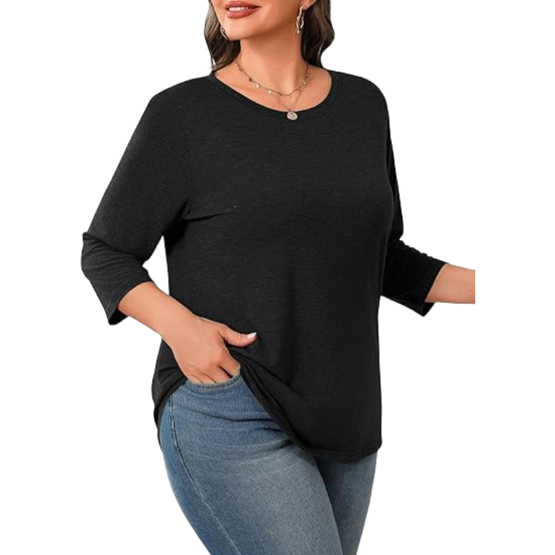 Plus Size Tops for Women 3/4 Sleeve Casual T Shirts Loose fit Tunic Blouse (black， 4X