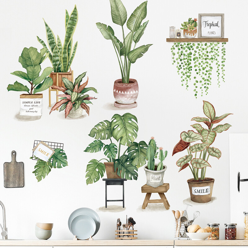 Tropical Vine Plant Potted Stickers with Butterfly & Flower Designs - Ideal for Livin