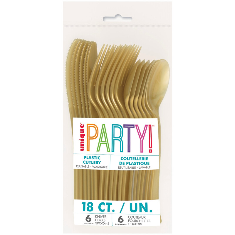 Unique Plastic Cutlery, Gold, 18 pack