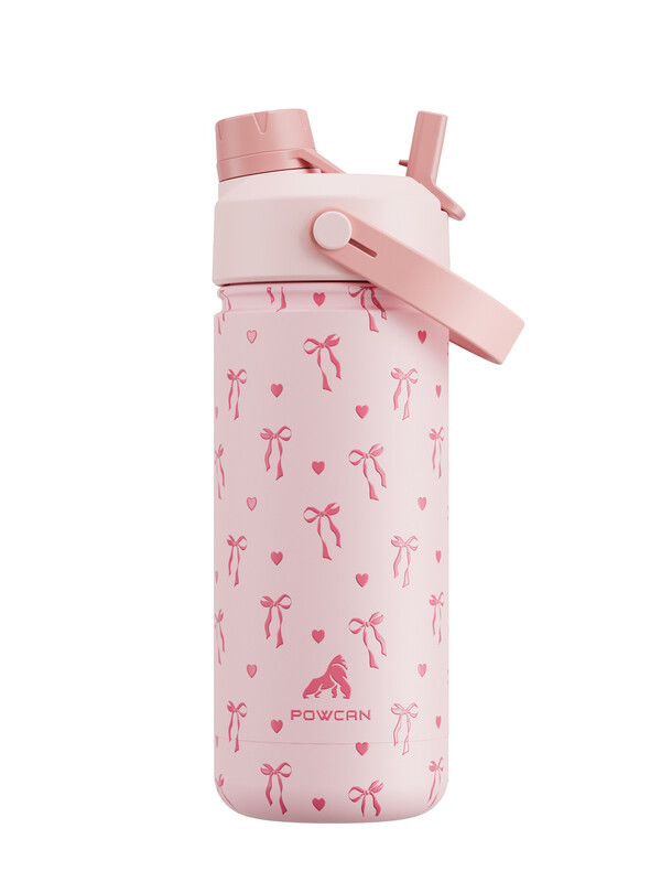 by Meoky 18oz Dual-Opening Sports Water Bottle with Handle-Pink Bow, New Year Sale ,