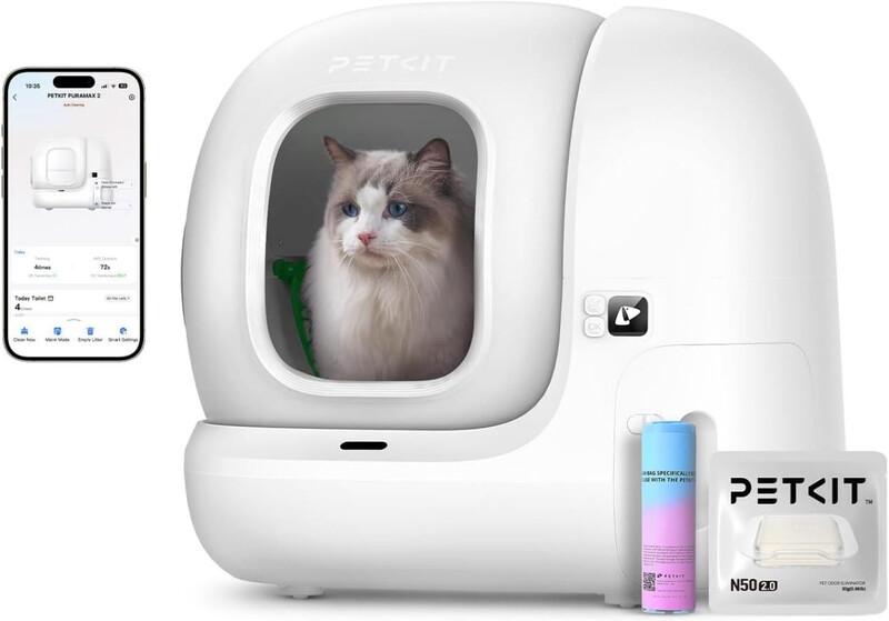 PETKIT Pura Max 2 Selbstreinigende Katzentoilette, 76 L Katzentoilette, Selbstreinigend, xSecure, Geruchsentfernung, App-Steuerung, Große Kapazität, Für mehrere Katzen (Frei von Deo und Sandkissen, mit N50)