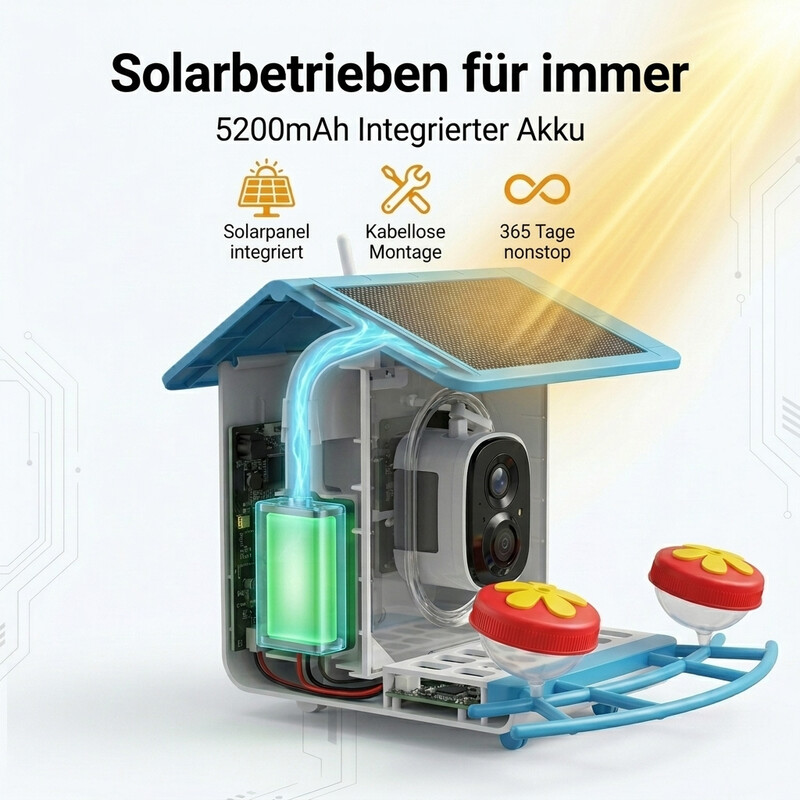 Blinkit Bird Villa Outdoor-Vogelfutterer 1,2 l - 4400 mAh Akku, Cloud-KI-Kamera mit LED-Nachtsicht, Zwei-Wege-Audio, Farb-Nachtsicht, Vogerkennung