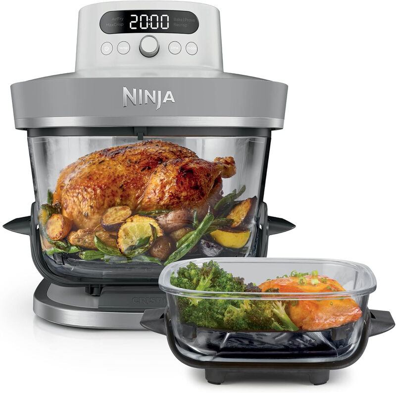 Ninja CRISPi PRO XL, Heißluftfritteuse aus Glas, 5 voreingestellte Kochmodi, mit CleanCrisp-Glasbehältern in 5,7 l und 2,3 l, Aufbewahrungslids, Weiß AS090EUWH