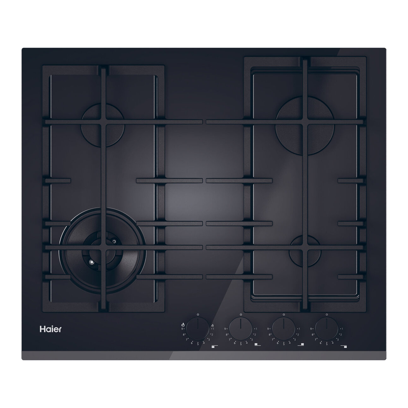 Haier Havg6bf4tbpb Series 4 60Cm Gas On Glass Hob With Preci Flame - Black