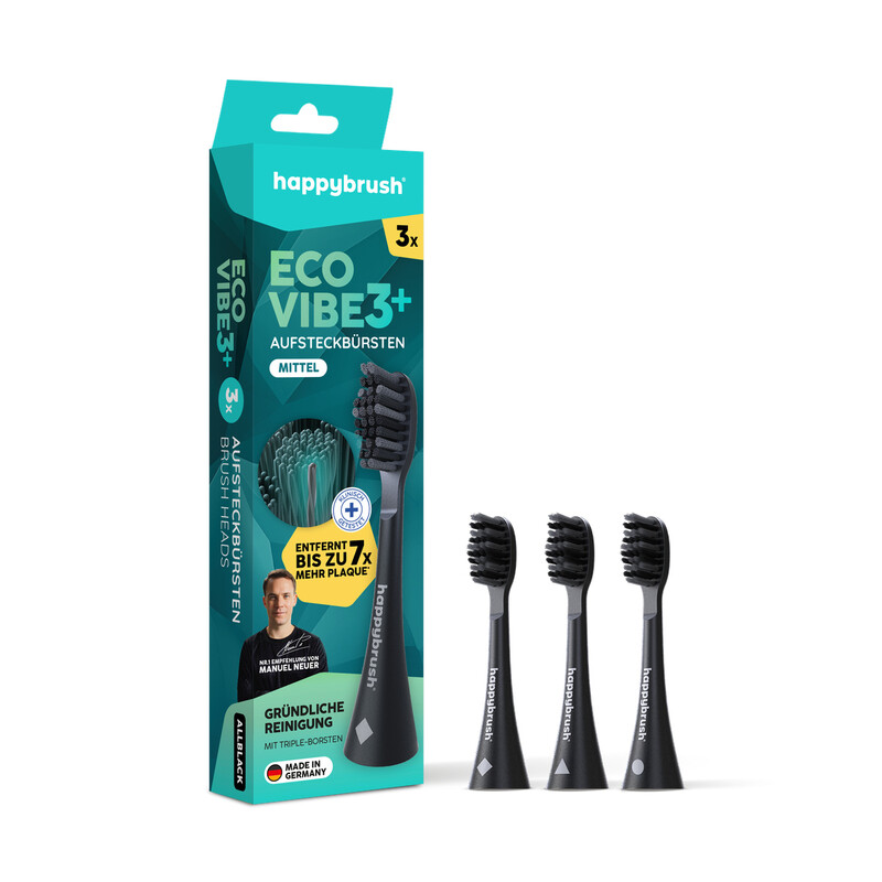 happybrush Aufsteckbürsten Eco Vibe 3+ schwarz, 3 St