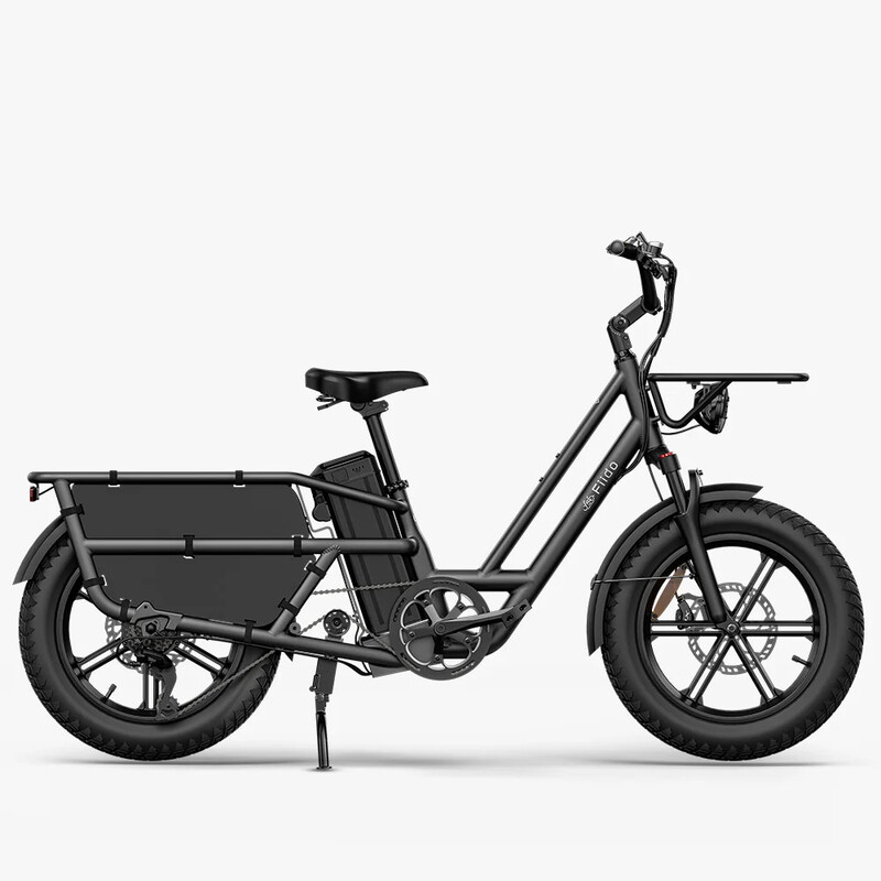 Fiido T2 (2025) All-Terrain Cargo E-Bike (Grijs): Step-Through Frame (155-200 cm), 200 kg Draagvermogen, Lange Actieradius Uitneembare Accu, Voorvering, 20x4,0 Fat Tires, Hydraulische Remmen & Dubbele Standaarden.