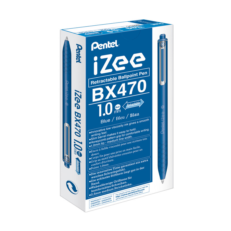iZee Retractable Ballpoint 1.0mm Blue Pack of 12