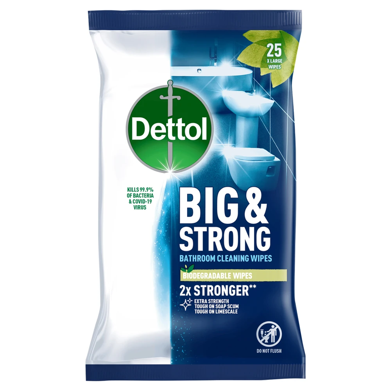 Antibacterial Big & Strong Bathroom Wipes 25 Wipes