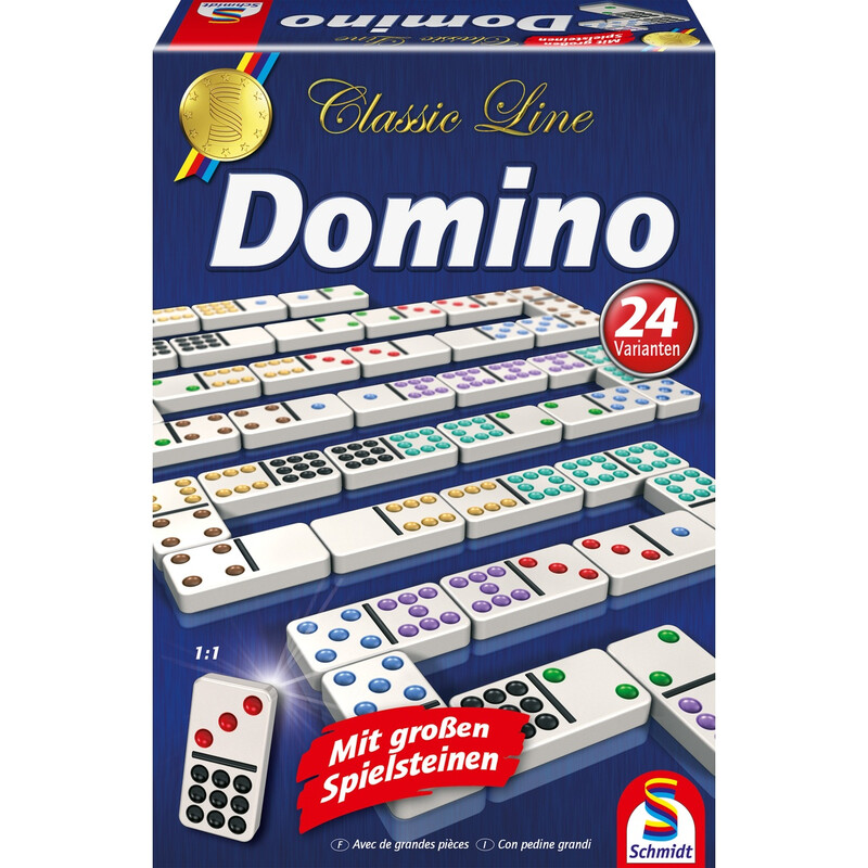 Schmidt® Spiele 49207 Familienspiele Classic Line, Domino, mit extra großen Spielfiguren ab 6 Jahre