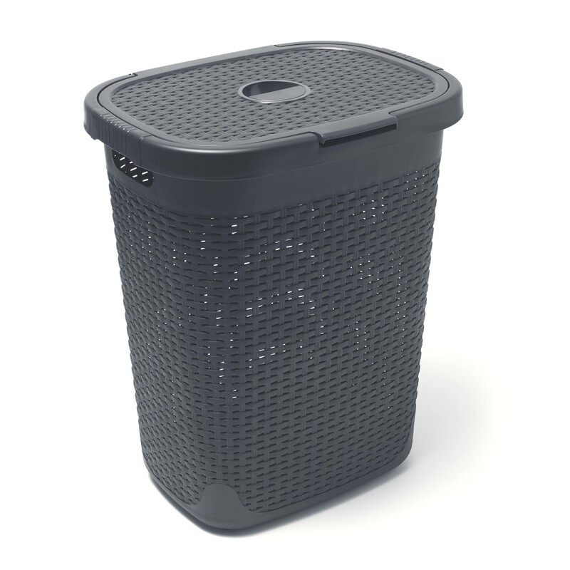 Addis 50L Faux Rattan Laundry Hamper - Charcoal
