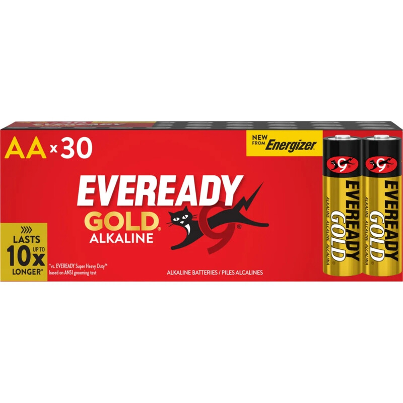 Eveready Gold by Energizer AA Alkaline Batteries – 30 Pack