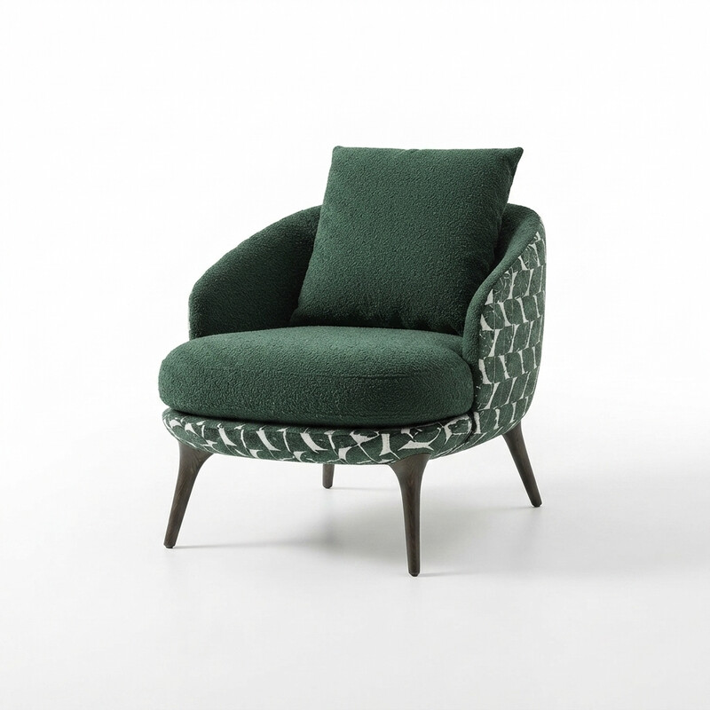 URBAN MEUBLE Cocoon Serie Akzentsessel - Waldgrün & Geometrisches Musterstoff, 76*86*70 cm (1 Stück)