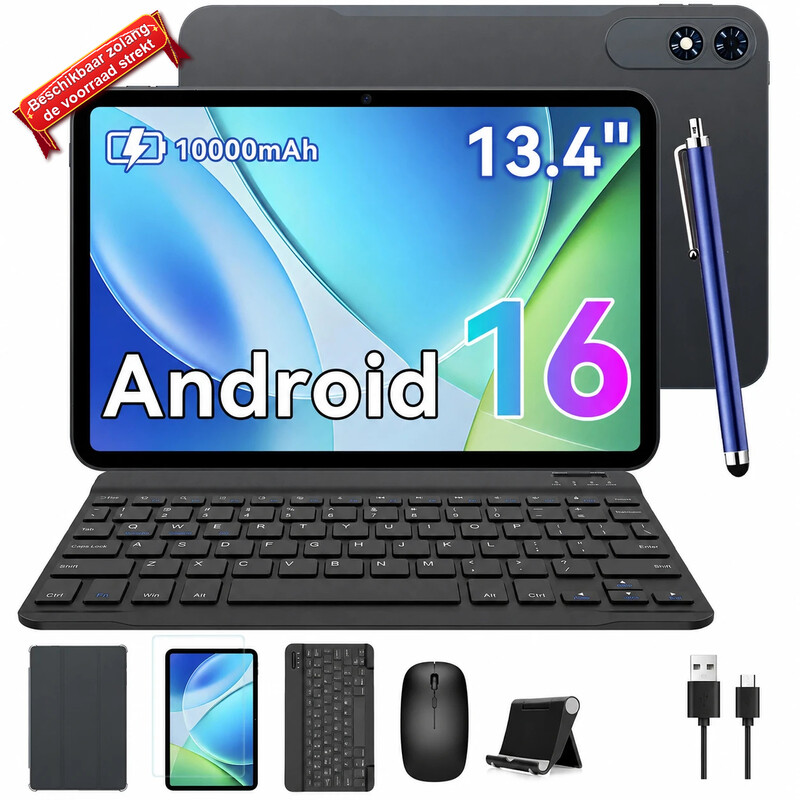 【Geselecteerde deals, beschikbaar zolang de voorraad duurt! 】TABWEE T60Pro tablet 13,4" Android 16 120 Hz 2K FHD+5G wifi, octa-core, 24 GB (8+16) RAM + 256 GB ROM, 10000 mAh 18 W snelladen, 8 MP+16 MP, BT 5.0, Face ID met hoesje/muis/toetsenbord