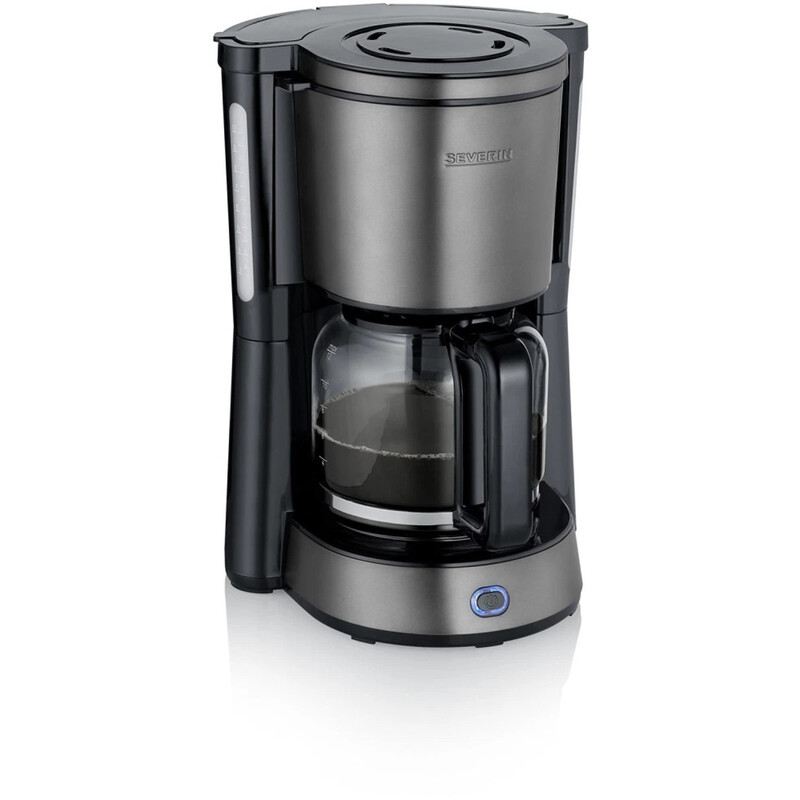 Severin Kaffeemaschine, Kaffeeautomat mit Glaskanne, Durchbrühdeckel und Tropfstopp, Schwenkfilter, Abschaltautomatik, integriertes Kabelfach 1,25 L Füllmenge, 1000 Watt, dark inox, KA 9340