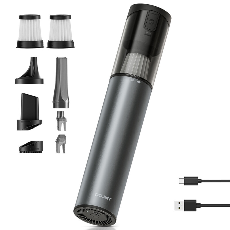 [Nieuwe aankomsten verkoop - €29,99 met gratis levering de volgende dag] ROUNY Handheld mini draadloze stofzuiger, behuizing van aluminiumlegering, borstelloze 2-snelheden stofzuiger en blazer, Type-C opladen, wasbaar HEPA-filter voor auto- en huisreinigi