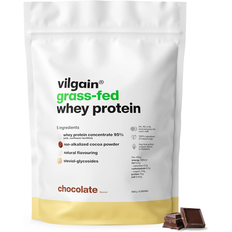 Vilgain Grass Fed Whey Protein Chocolate Protein Nutrition Powder Flavour - 1000G