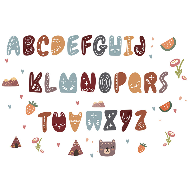 Multi-colored cartoon letter wall stickers, peelable and removable decorative wall st