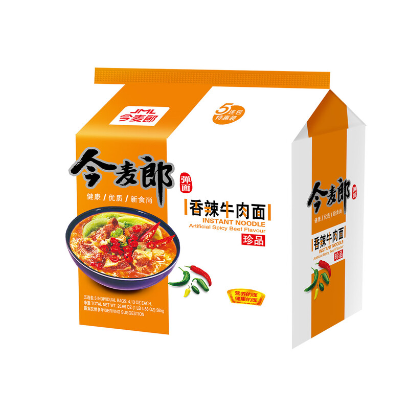 Jin Mai Lang Instant-Nudeln, würzig-scharfer Rindfleischgeschmack, 117 g x 5 (5er-Pack)