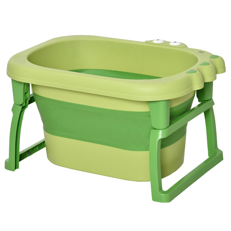 400-016GN HOMCOM Baby Bathtub for 0-6 Years Collapsible Non-Slip Portable with Stool