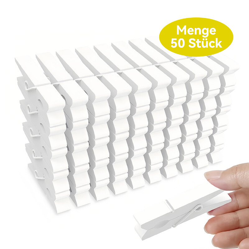 Wooden Clothespins / Photo Clips, 50-Pack, Drying Clips, Windproof, White,