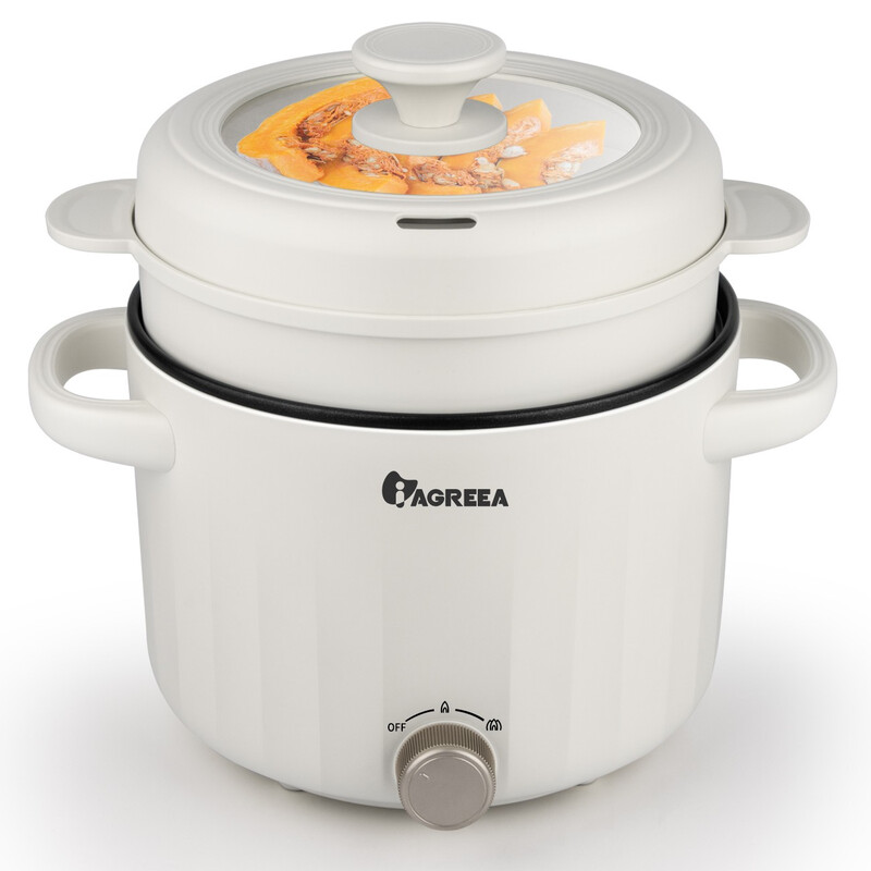 IAGREEA Remo Mijoteuse 2,6 L, 1000 W, format compact avec vapeur, 2 réglages de puissance, cuve intérieure antiadhésive, pour riz, soupe, nouilles, steak, porridge, chauffe rapide, contrôle de température