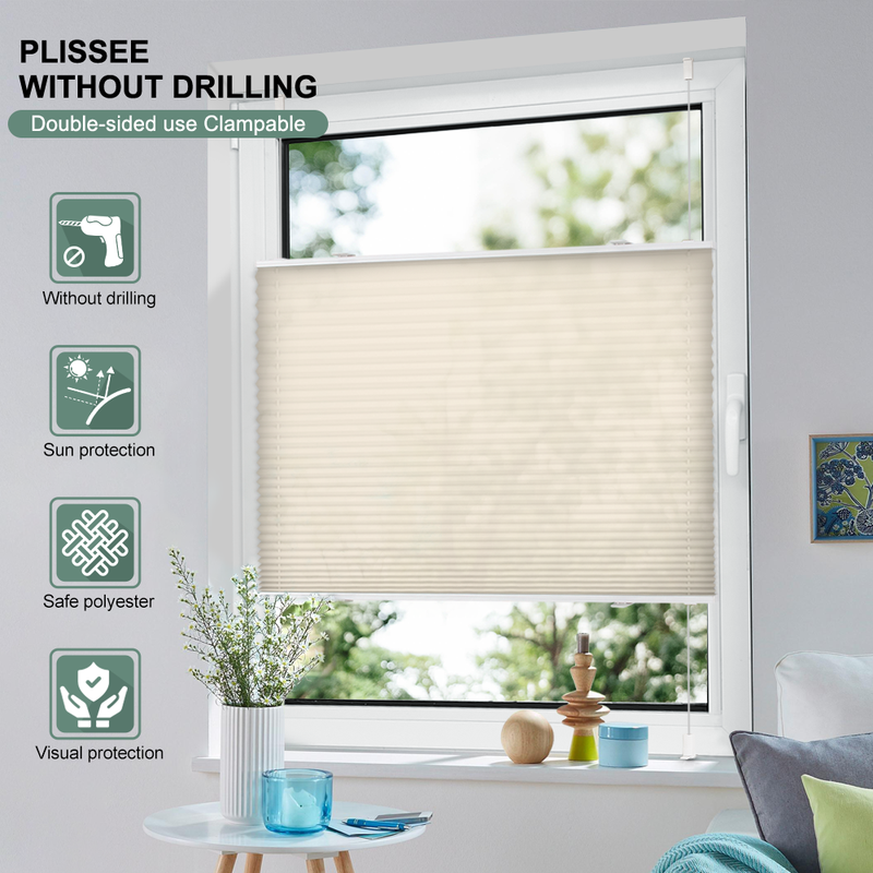 【3 € Rabatt ab 10 €】EcoHue Plissee ohne Bohren, Klemmfix Faltrollo, Sichtschutz und Sonnenschutz, blickdicht, Easyfix, lichtdurchlässiges Rollo für Fenster und Türen, Anthrazit, Beige, B80 x H130 cm, 1 Stück