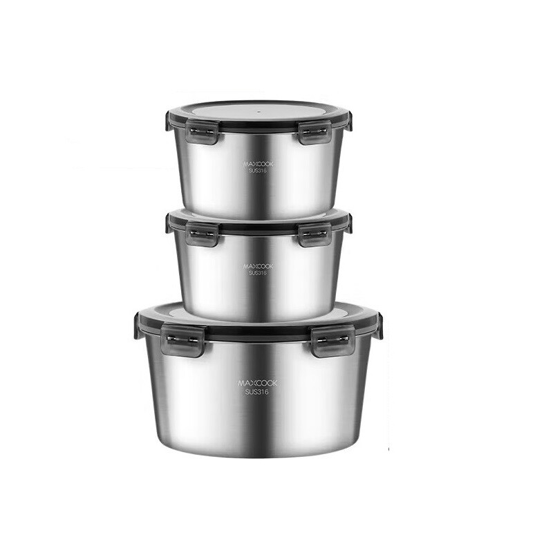 Maxcook Food Container 3 Pack: 316 Stainless Steel Airtight Storage Containers with PP Lids (2x600ml & 2200ml)