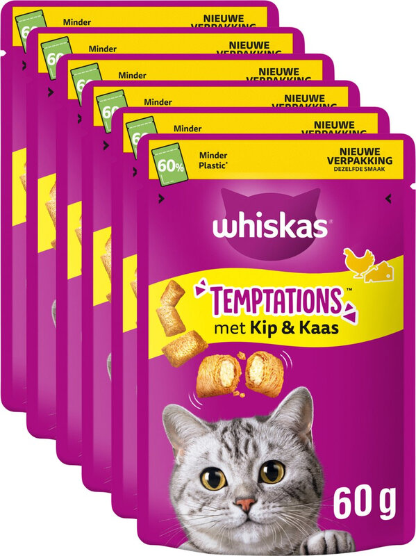 Whiskas Temptations Kattensnacks Kip & Kaassmaak 6x60 g