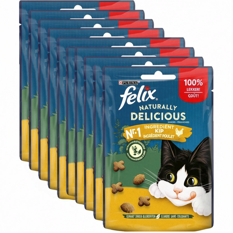 Felix Naturally Delicious - kattensnacks - kattensnoepjes - kip&kattenkruid - 8 x 50 g