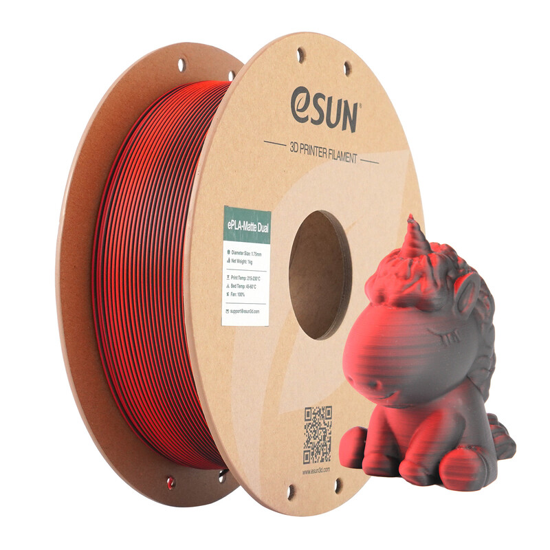 eSUN Mattes Zweifarbiges PLA 3D-Filament 1,75 mm - Schwarz Rot 1 kg, Sauber Aufgewickelt Einfach zu Verwenden Farbige Matte Oberfläche Für Die meisten FDM-Drucker 3D-Druckmaterial