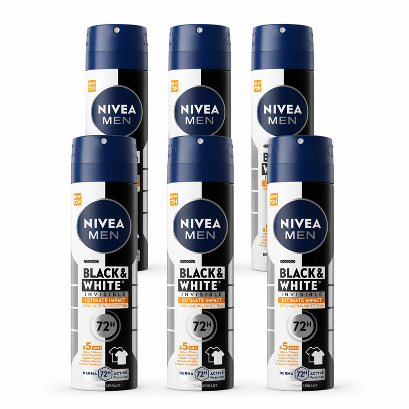 NIVEA Men Deospray Black & White Invisible Ultimate Impact 150 ml (6-Pack)