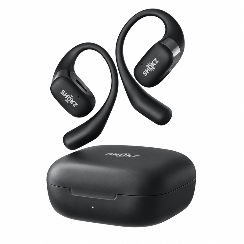SHOKZ OpenFit Black Open-Ear Sport Headphones, Dual Driver Dolby Audio, Non-Block Ear Design, All-Day Comfort, IP54 Sweatproof