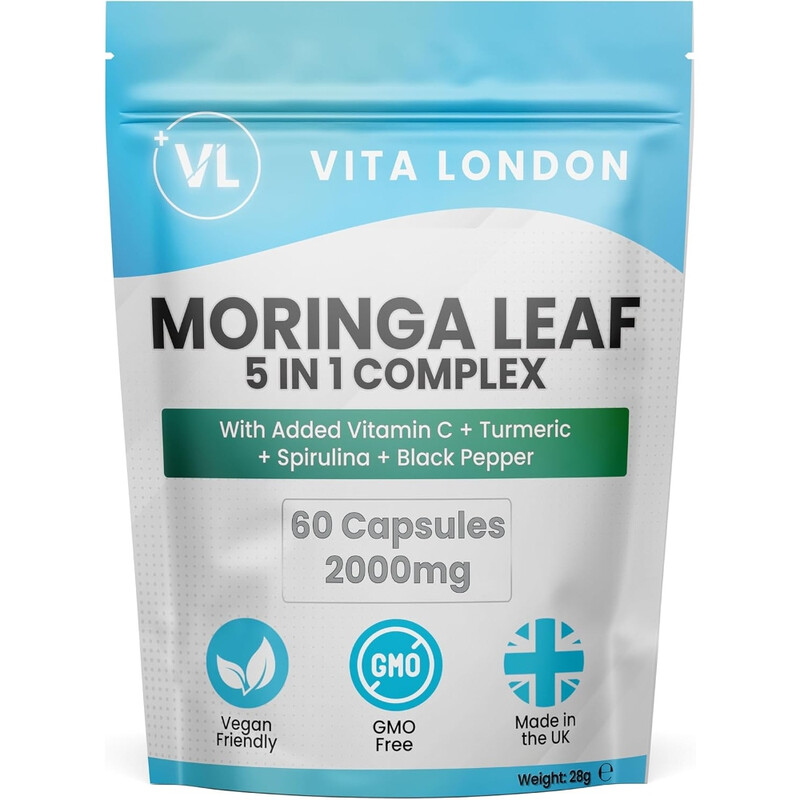 Vl Vita London Vita London Moringa Leaf 2000Mg 5-In-1 Complex With Vitamin C, Turmeric & Spirulina - 60 Capsules - Vegan Supplement