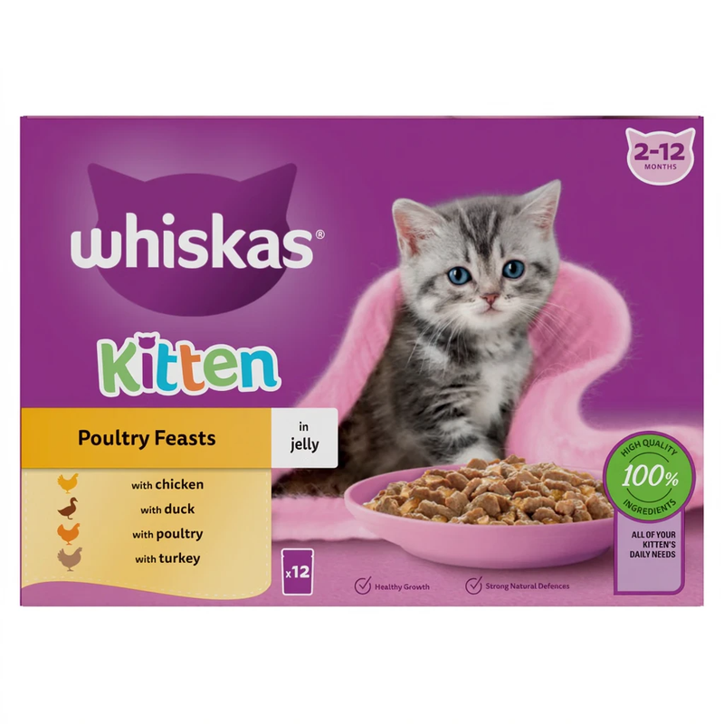 Kitten Poultry Feasts Wet Cat Food Pouches in Jelly 12 x 85g