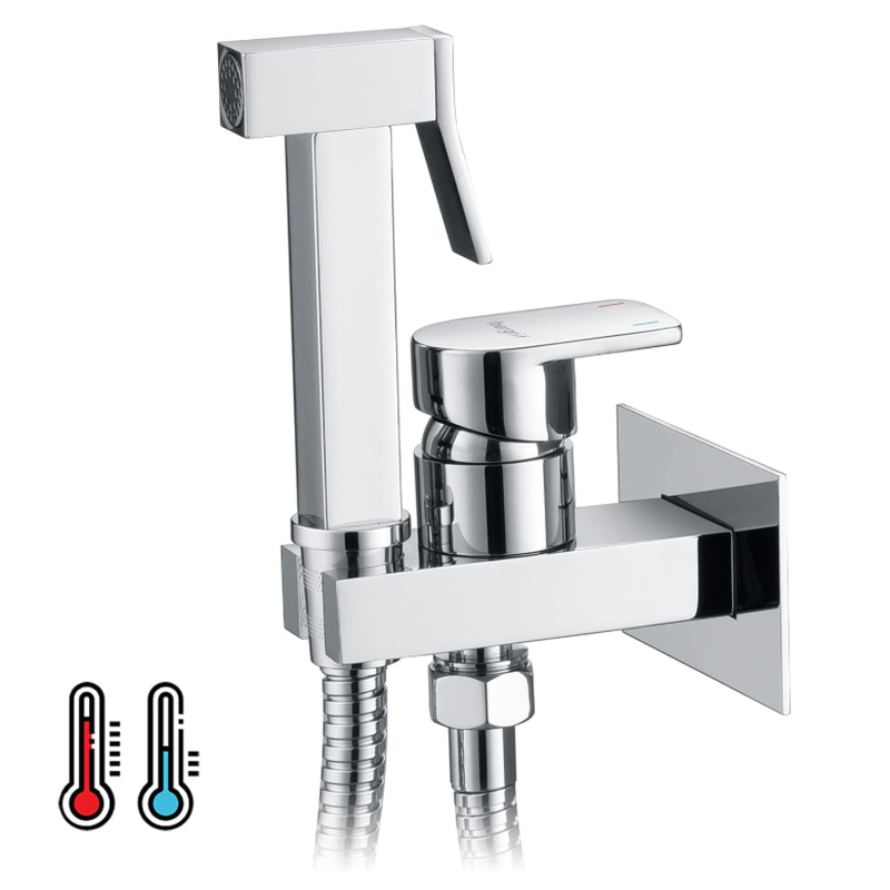 Ibergrif Handheld Bidet – Muslim Dusche Shattaf für Toilette, WC & Persönliche Hygiene, Chrom, Komplettes Set mit Schlauch und Absperrventil