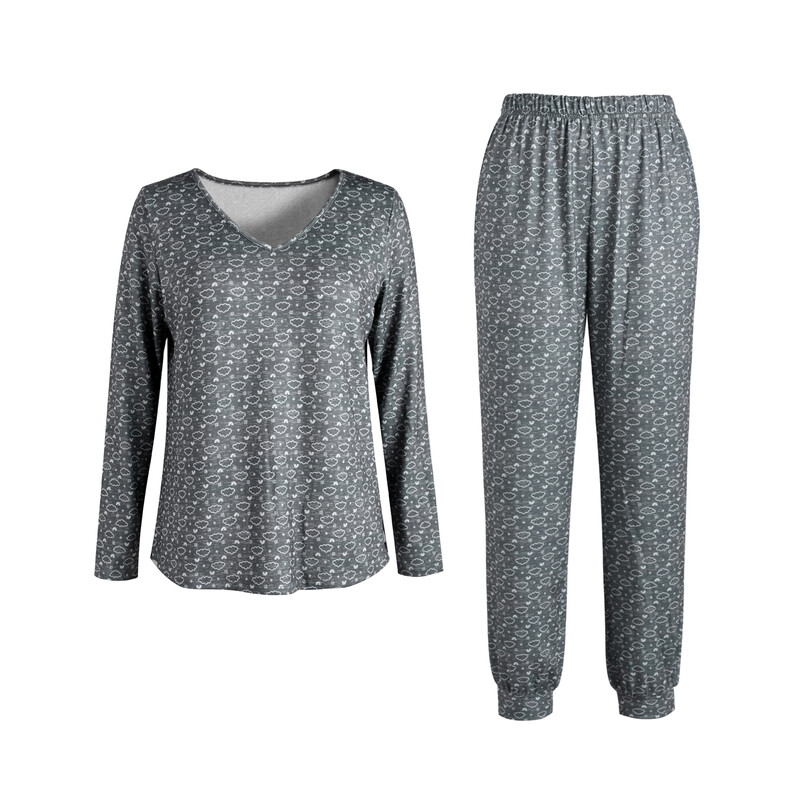 v-neck dark grey long sleeved top and pants set S