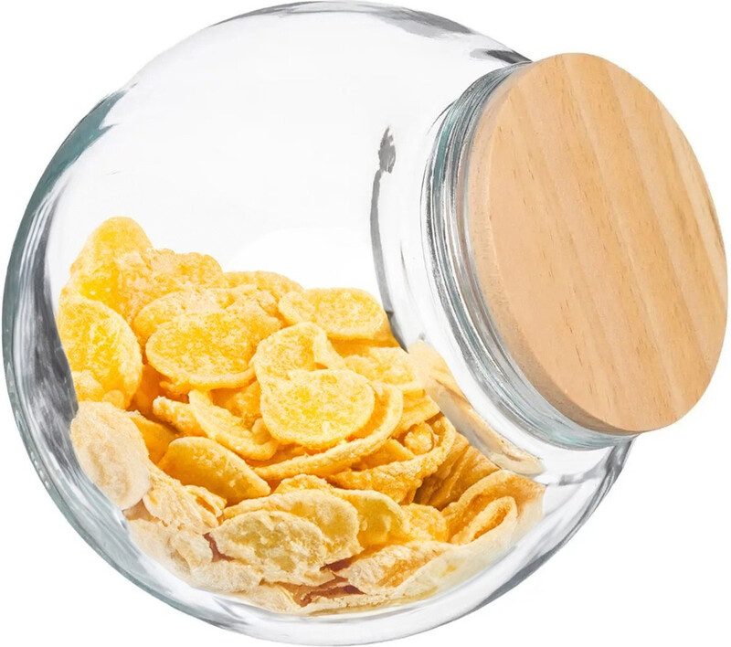 5five Pot en verre incliné avec couvercle en bois - 1,5 L, transparent