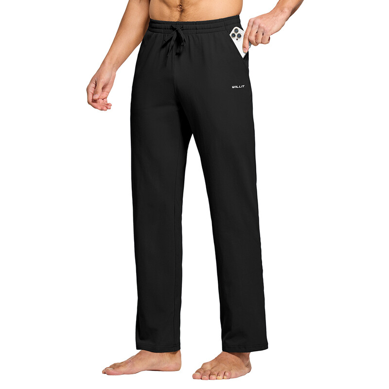 Men's Sweatpants Yoga Cotton Pants Athletic Loose Running Pants with Pockets Black XX