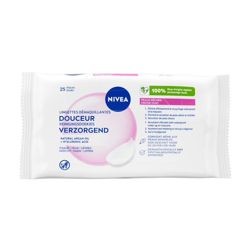NIVEA 3-in1 Verfrissende Reinigingsdoekjes - Make-up Remover Doekjes - Droge huid - Amandelolie - Gezichtsreiniger - 25 stuks