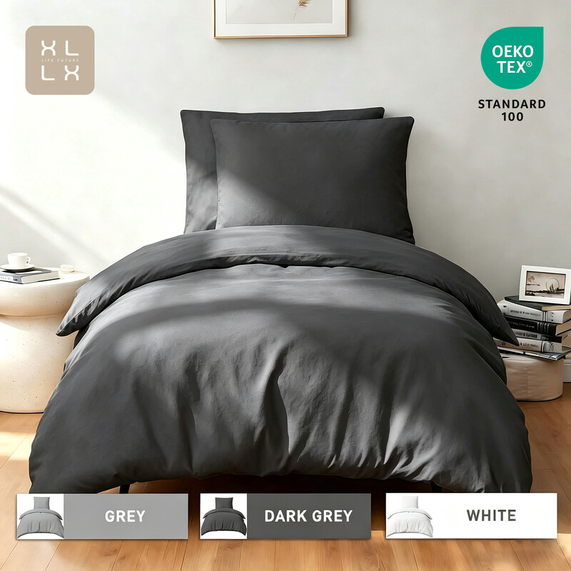 XLXX Dunkelgrauer Bettbezug-Set, 155x220 cm/80x80 cm x 2 Weiches Doppelbett-Bettwäsche-Set, Mit Reißverschluss, 3-teilig, Enthält 1 Bettbezug & 2 Kissenbezüge, Ohne Bettdecke
