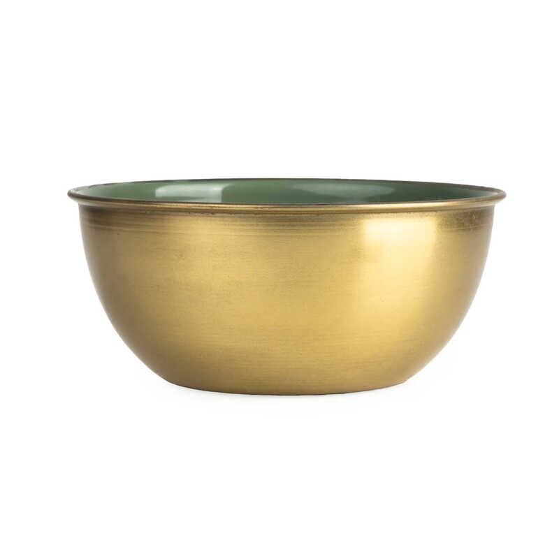 Decorative Trinket Bowl Metal & Enamel Gold/Green D:13.5cm