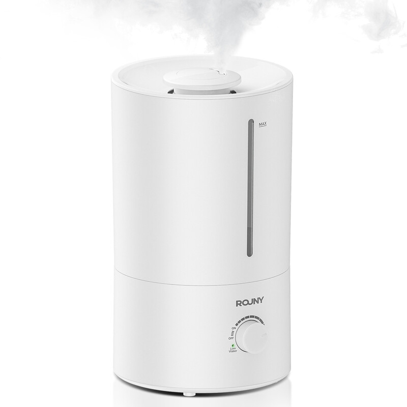 ROUNY Ultrasonische luchtbevochtiger MOS W3, bovenvulreservoir van 4 liter, 23 W, stoomafgifte van 350 ml/u, 360° koele nevel, ≤38 dB stille werking, zilverionensterilisatie, voor slaapkamer en kantoor