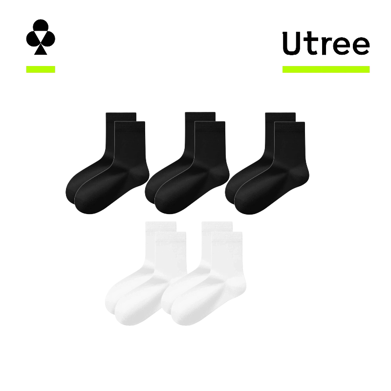 Utree - Men's Antibacterial, Breathable, Business, Pure Cotton, Thin Low-Cut Socks - Black + Black + Black + White + White - 24-26