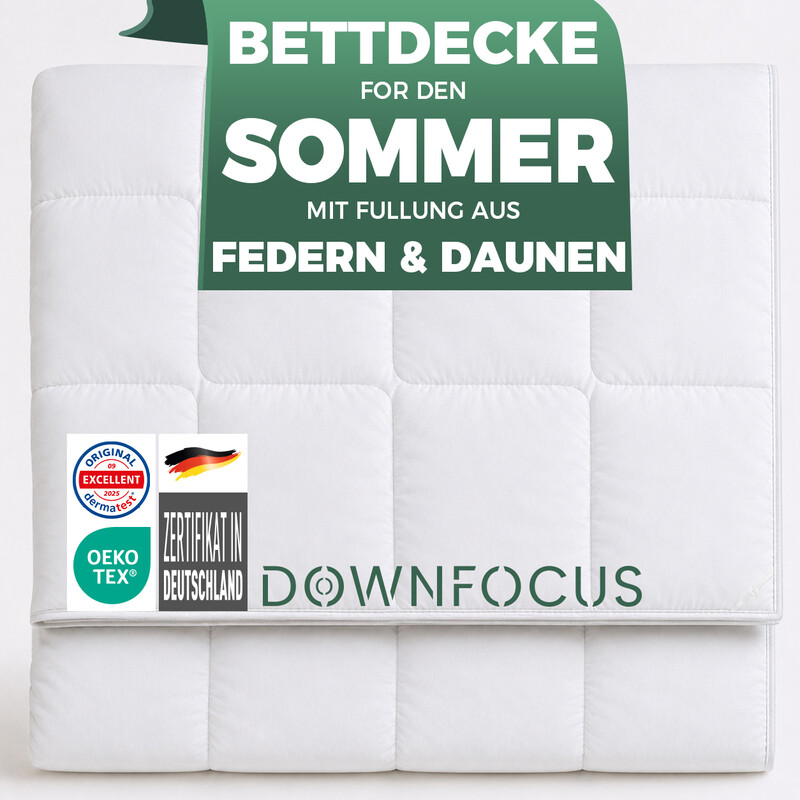 DOWNFOCUS Classic Design Summer Feather Down Bedding Comforter, 135x200cm Feather Down Blanket Duvet Inserts,Medically Tested, Oeko-Tex Certified, Hypoallergenic,RDS Certified for Animal Welfare