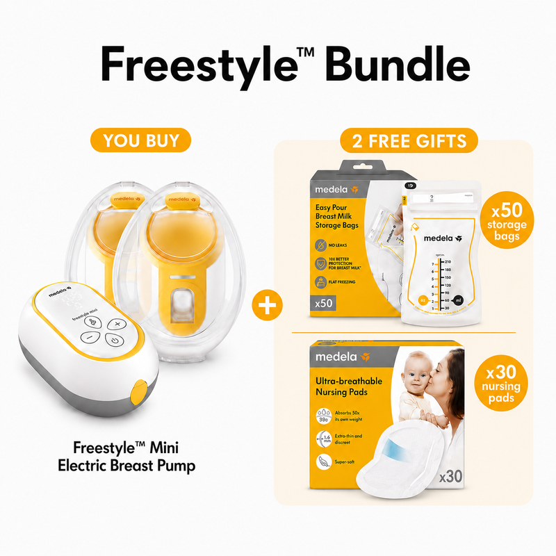 Medela Freestyle™ Mini Handsfree Dubbele Elektrische Borstkolfbundel (Gratis Bewaarzakjes voor Moedermelk & Zoogkompressen)